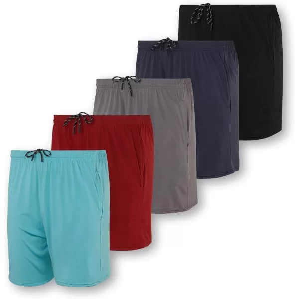 Real Essentials 5 Pack Mens 5 Inseam DryFit Running Workout Shorts  Pockets amp Drawstring Available in Big amp TallBig amp Tall Set 8