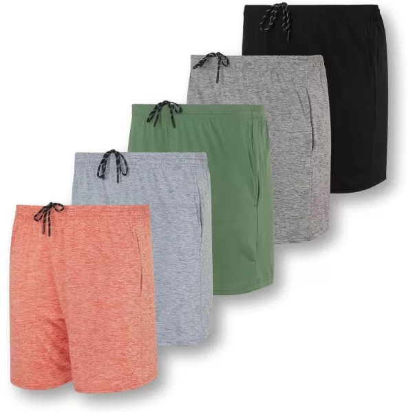 Real Essentials 5 Pack Mens 5 Inseam DryFit Running Workout Shorts  Pockets amp Drawstring Available in Big amp TallBig amp Tall Set 9