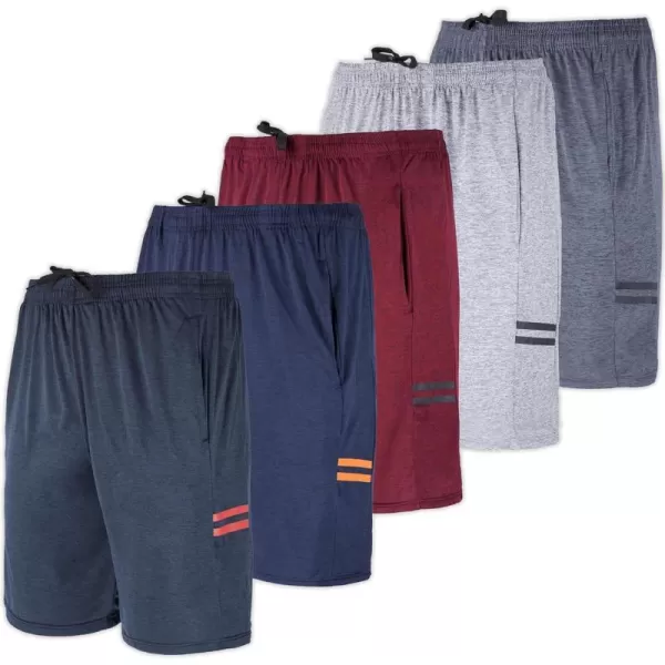 Real Essentials 5 Pack Mens DryFit Sweat Resistant Active Athletic Performance ShortsSet F