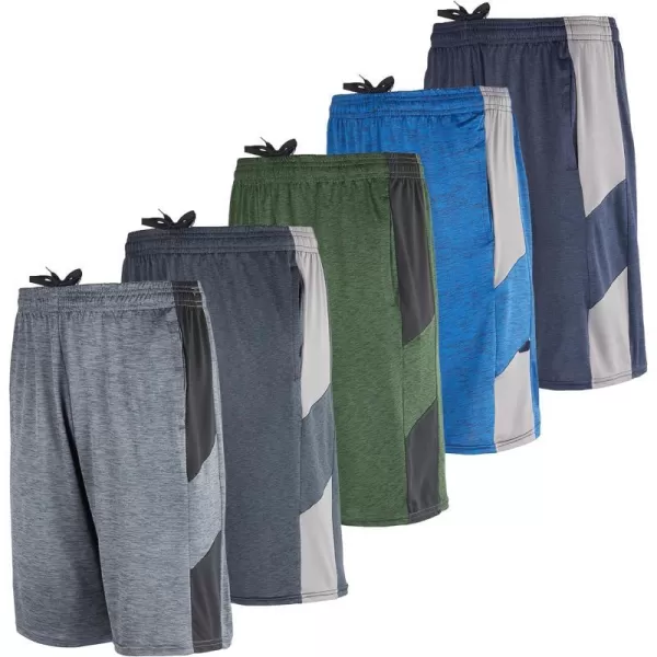 Real Essentials 5 Pack Mens DryFit Sweat Resistant Active Athletic Performance ShortsSet G