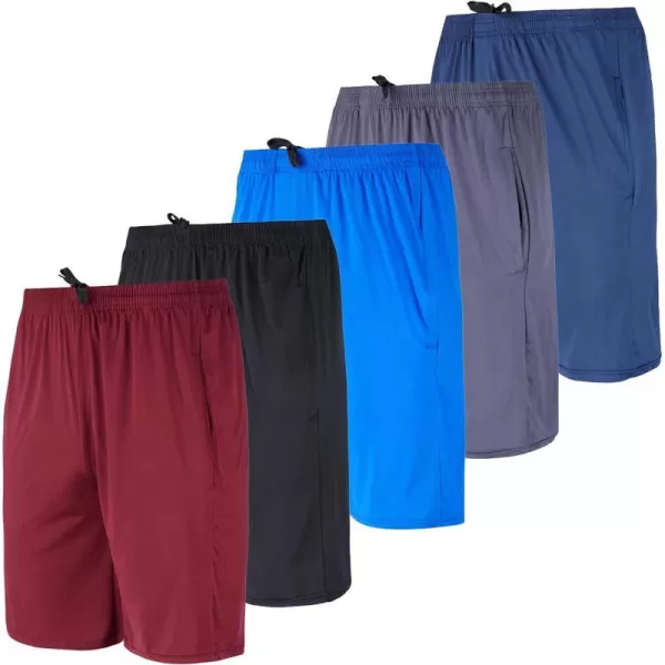 Real Essentials 5 Pack Mens DryFit Sweat Resistant Active Athletic Performance ShortsSet I