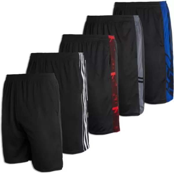 Real Essentials 5 Pack Mens Mesh Athletic Performance Gym Shorts with Pockets S3XSet H