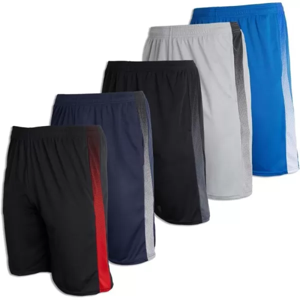 Real Essentials 5 Pack Mens Mesh Athletic Performance Gym Shorts with Pockets S3XSet J