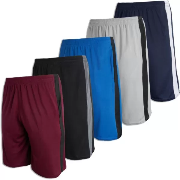 Real Essentials 5 Pack Mens Mesh Athletic Performance Gym Shorts with Pockets S3XSet O