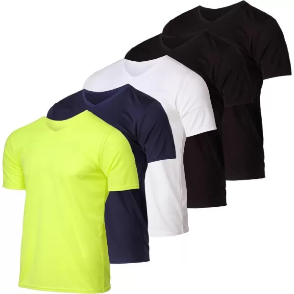 Real Essentials 5 Pack Mens Mesh Quick Dry Short Sleeve VNeck TShirt  Athletic Performance Available in Big amp TallMesh Active VNeck Set 6