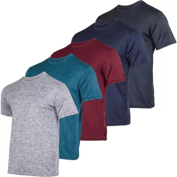 Real Essentials 5 Pack Mens Short Sleeve Dry Fit Active Crew Neck T Shirt  Athletic Running Gym Workout Tee TopsSet 1