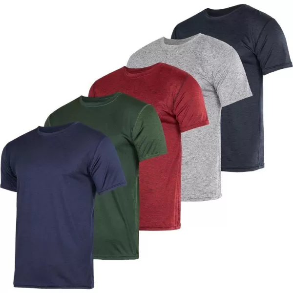 Real Essentials 5 Pack Mens Short Sleeve Dry Fit Active Crew Neck T Shirt  Athletic Running Gym Workout Tee TopsSet 11