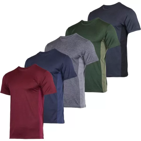 Real Essentials 5 Pack Mens Short Sleeve Dry Fit Active Crew Neck T Shirt  Athletic Running Gym Workout Tee TopsSet 12