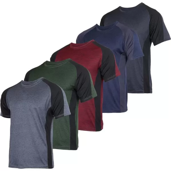 Real Essentials 5 Pack Mens Short Sleeve Dry Fit Active Crew Neck T Shirt  Athletic Running Gym Workout Tee TopsSet 13