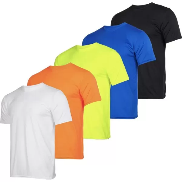 Real Essentials 5 Pack Mens Short Sleeve Dry Fit Active Crew Neck T Shirt  Athletic Running Gym Workout Tee TopsSet 14