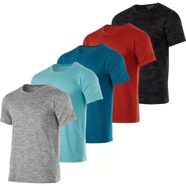 Real Essentials 5 Pack Mens Short Sleeve Dry Fit Active Crew Neck T Shirt  Athletic Running Gym Workout Tee TopsSet 17