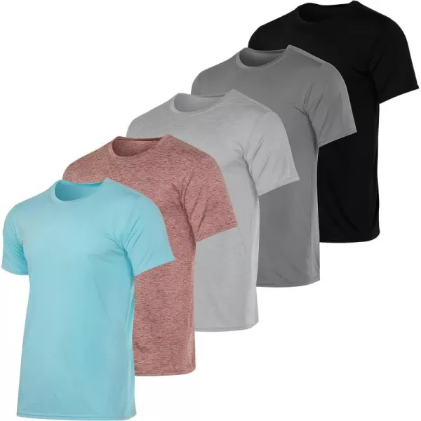 Real Essentials 5 Pack Mens Short Sleeve Dry Fit Active Crew Neck T Shirt  Athletic Running Gym Workout Tee TopsSet 19