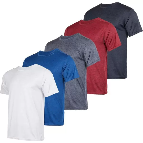 Real Essentials 5 Pack Mens Short Sleeve Dry Fit Active Crew Neck T Shirt  Athletic Running Gym Workout Tee TopsSet 2