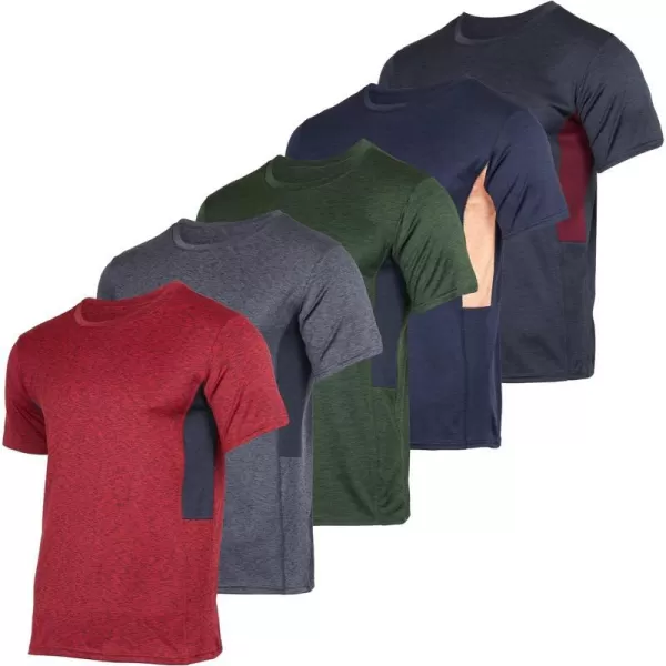 Real Essentials 5 Pack Mens Short Sleeve Dry Fit Active Crew Neck T Shirt  Athletic Running Gym Workout Tee TopsSet 5