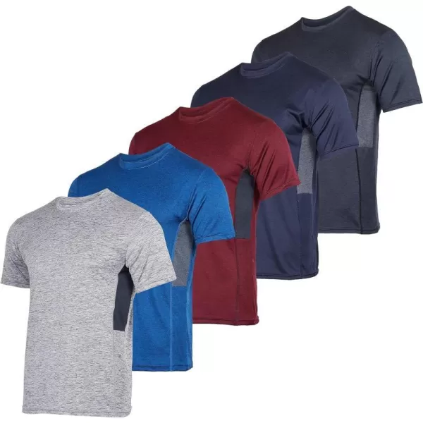 Real Essentials 5 Pack Mens Short Sleeve Dry Fit Active Crew Neck T Shirt  Athletic Running Gym Workout Tee TopsSet 6