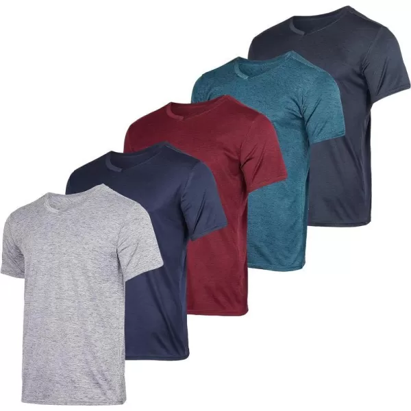 Real Essentials 5 Pack Mens VNeck DryFit Moisture Wicking Active Athletic Tech Performance TShirtSet 1