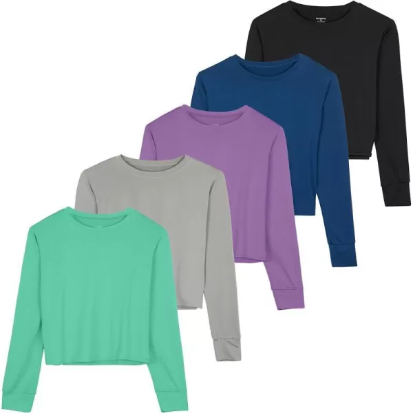 Real Essentials 5 Pack Womens Dry Fit Crop Top  Long Sleeve Crew Neck Stretch Athletic Tee Available in Plus SizePlus Size Set 11