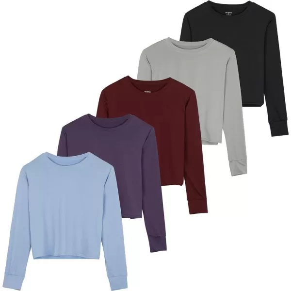 Real Essentials 5 Pack Womens Dry Fit Crop Top  Long Sleeve Crew Neck Stretch Athletic Tee Available in Plus SizePlus Size Set 6