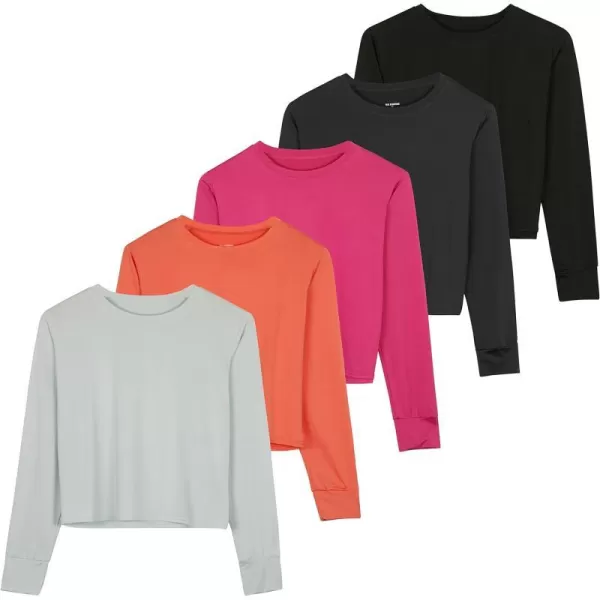 Real Essentials 5 Pack Womens Dry Fit Crop Top  Long Sleeve Crew Neck Stretch Athletic Tee Available in Plus SizePlus Size Set 7