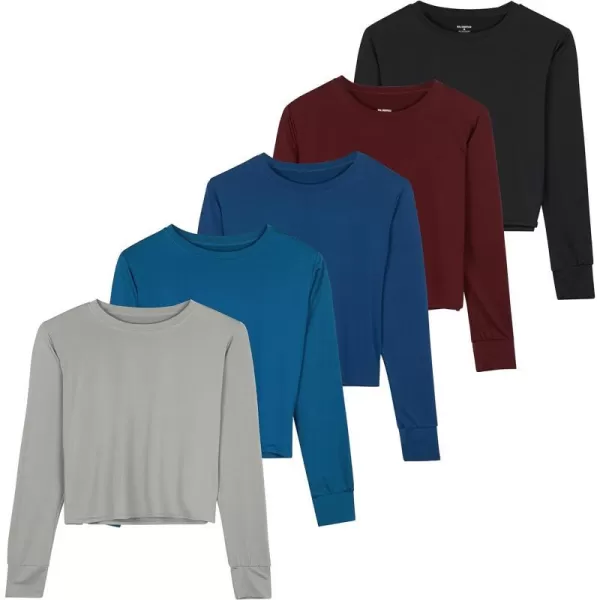 Real Essentials 5 Pack Womens Dry Fit Crop Top  Long Sleeve Crew Neck Stretch Athletic Tee Available in Plus SizePlus Size Set 9