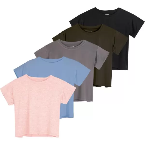 Real Essentials 5 Pack Womens Dry Fit Crop Top  Short Sleeve Crew Neck Stretch Athletic Tee Available in Plus SizePlus Size Set 10