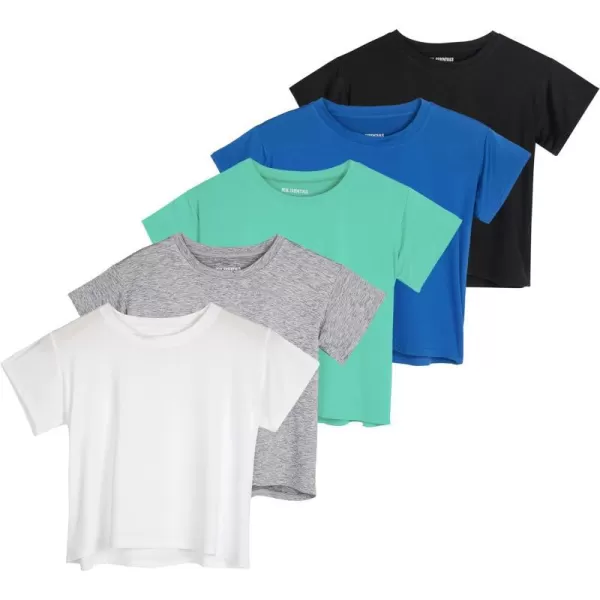 Real Essentials 5 Pack Womens Dry Fit Crop Top  Short Sleeve Crew Neck Stretch Athletic Tee Available in Plus SizePlus Size Set 11