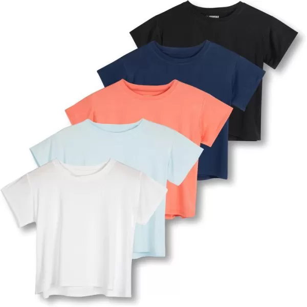 Real Essentials 5 Pack Womens Dry Fit Crop Top  Short Sleeve Crew Neck Stretch Athletic Tee Available in Plus SizePlus Size Set 3