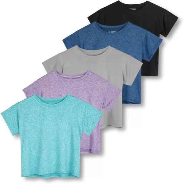 Real Essentials 5 Pack Womens Dry Fit Crop Top  Short Sleeve Crew Neck Stretch Athletic Tee Available in Plus SizePlus Size Set 7