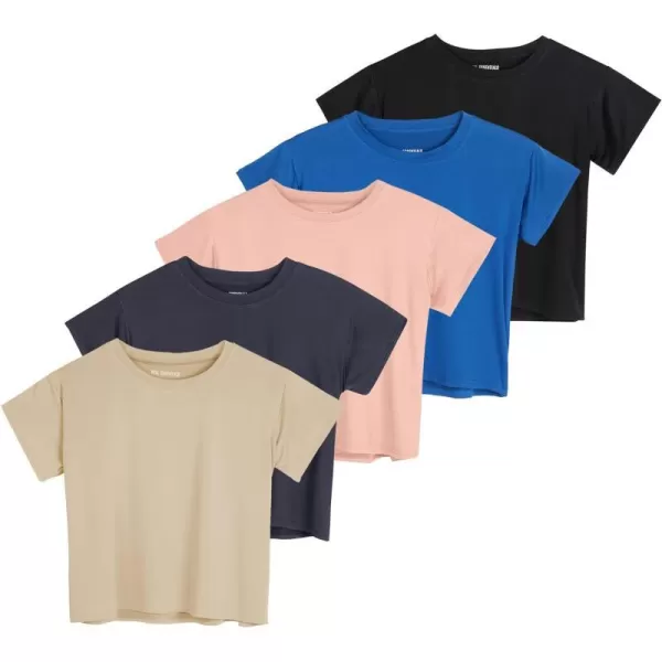 Real Essentials 5 Pack Womens Dry Fit Crop Top  Short Sleeve Crew Neck Stretch Athletic Tee Available in Plus SizePlus Size Set 8