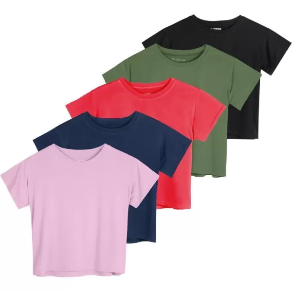 Real Essentials 5 Pack Womens Dry Fit Crop Top  Short Sleeve Crew Neck Stretch Athletic Tee Available in Plus SizePlus Size Set 9