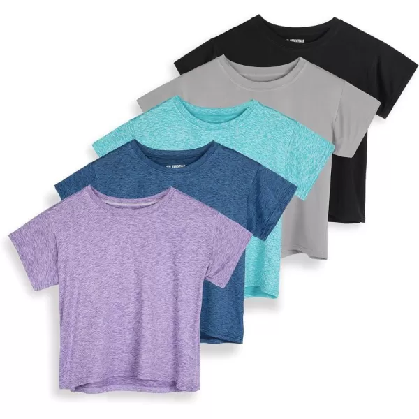 Real Essentials 5 Pack Womens Dry Fit Crop Top  Short Sleeve Crew Neck Stretch Athletic Tee Available in Plus SizeRegular Size Set 7