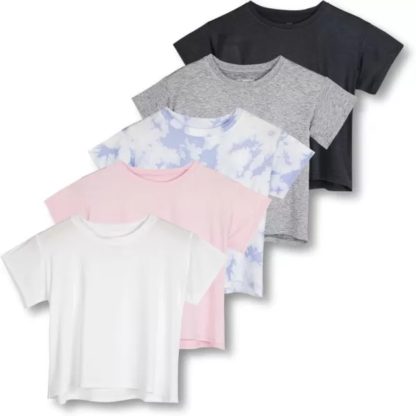 Real Essentials 5 Pack Womens Dry Fit Crop Top  Short Sleeve Crew Neck Stretch Athletic Tee Available in Plus SizeSet 6