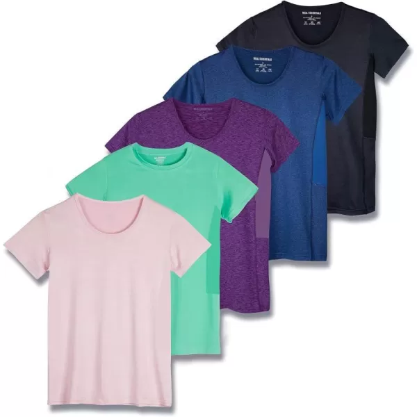 Real Essentials 5 Pack Womens Dry Fit Tech Stretch ShortSleeve Crew Neck Athletic TShirt Available in Plus SizePlus Size Set 15