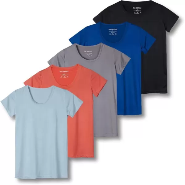 Real Essentials 5 Pack Womens Dry Fit Tech Stretch ShortSleeve Crew Neck Athletic TShirt Available in Plus SizeRegular Size Set 10