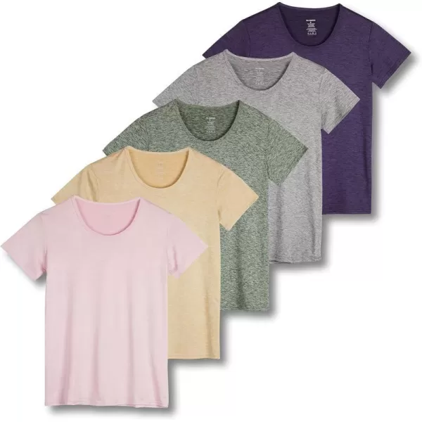 Real Essentials 5 Pack Womens Dry Fit Tech Stretch ShortSleeve Crew Neck Athletic TShirt Available in Plus SizeRegular Size Set 14