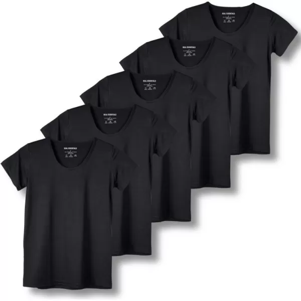 Real Essentials 5 Pack Womens Dry Fit Tech Stretch ShortSleeve Crew Neck Athletic TShirt Available in Plus SizeRegular Size Set 5