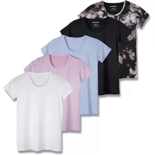 Real Essentials 5 Pack Womens Dry Fit Tech Stretch ShortSleeve Crew Neck Athletic TShirt Available in Plus SizeSet 16