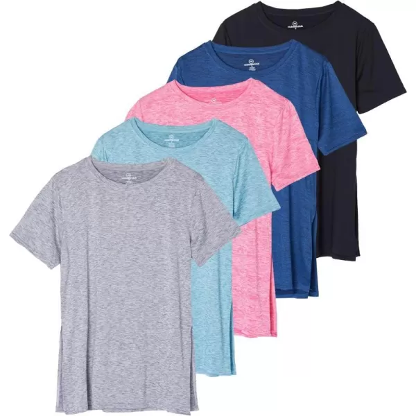 Real Essentials 5 Pack Womens Short Sleeve Crew Relaxed Active TShirt DryFit Yoga Top with Split Hem Available in PlusSet 2