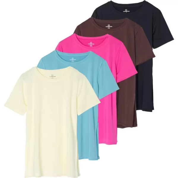 Real Essentials 5 Pack Womens Short Sleeve Crew Relaxed Active TShirt DryFit Yoga Top with Split Hem Available in PlusSet 3