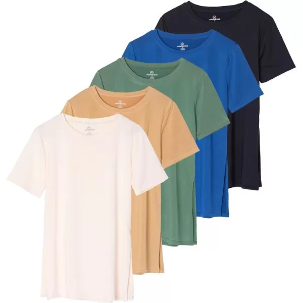 Real Essentials 5 Pack Womens Short Sleeve Crew Relaxed Active TShirt DryFit Yoga Top with Split Hem Available in PlusSet 4