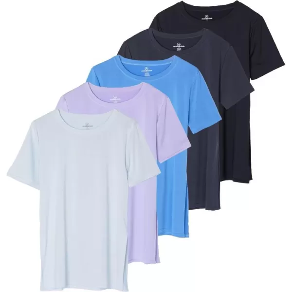 Real Essentials 5 Pack Womens Short Sleeve Crew Relaxed Active TShirt DryFit Yoga Top with Split Hem Available in PlusSet 6