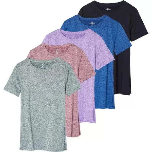 Real Essentials 5 Pack Womens Short Sleeve Crew Relaxed Active TShirt DryFit Yoga Top with Split Hem Available in PlusSet 7