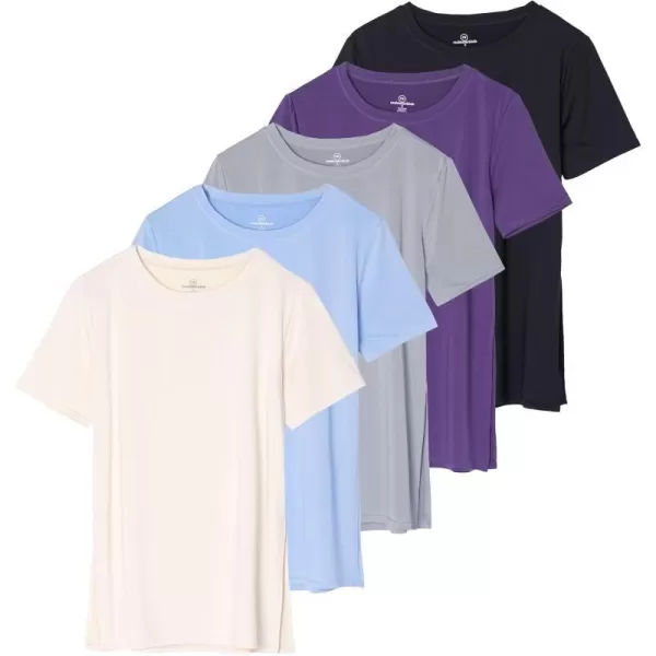 Real Essentials 5 Pack Womens Short Sleeve Crew Relaxed Active TShirt DryFit Yoga Top with Split Hem Available in PlusSet 8