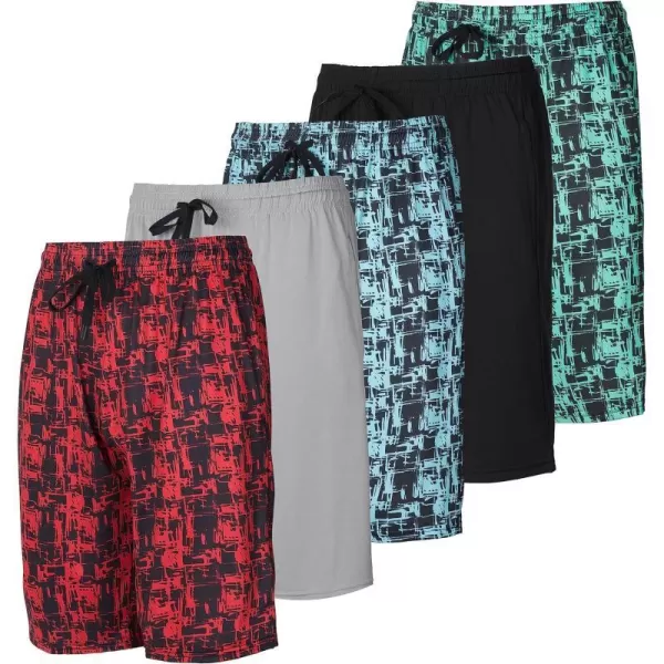 Real Essentials 5Pack Boys DryFit Active Athletic Performance Basketball Shorts with PocketsSet 8