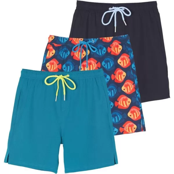 Real Essentials Boys 2 in 1 Flat Front Swim ShortsSet 6