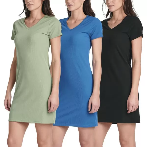 Real Essentials Ladies Ribbed V Neck Tshirt DressSet 1