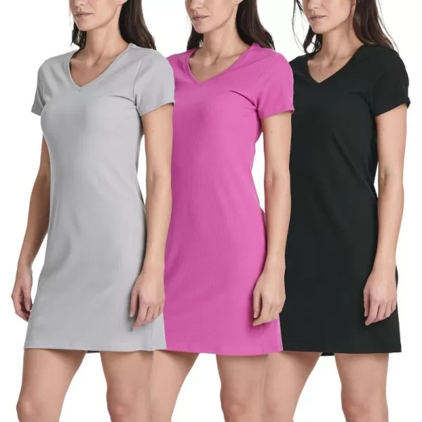 Real Essentials Ladies Ribbed V Neck Tshirt DressSet 2