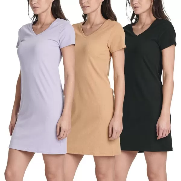 Real Essentials Ladies Ribbed V Neck Tshirt DressSet 3