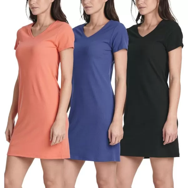 Real Essentials Ladies Ribbed V Neck Tshirt DressSet 4