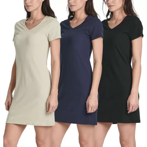 Real Essentials Ladies Ribbed V Neck Tshirt DressSet 5